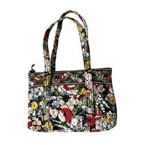 Vera Bradley Quilted Shoulder Bag Purse Poppy Fields Red Yellow Floral Zip Top